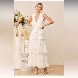 Molinetto White Lace Ruffled Tiered Sleeveless Maxi Dress- Lulus